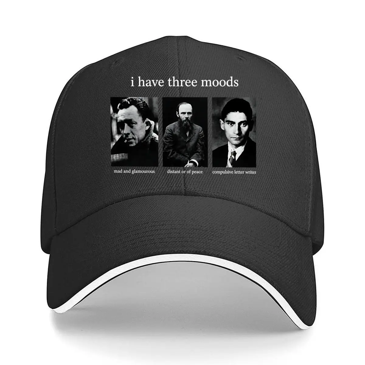 Camus Dostoevsky Kafka Portrait Collage Sandwich Baseball Cap Outdoor Workouts Sun Hat