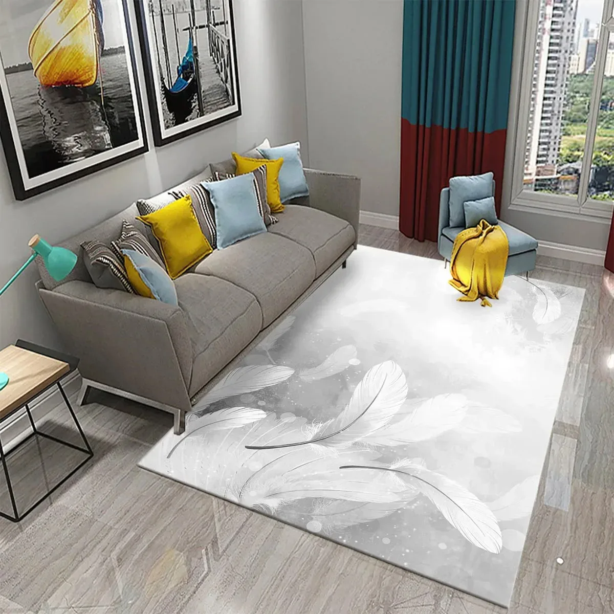 

Colorful Feather Carpet For Living Room Sofa Coffee Table Light Luxury Carpet Family Bedroom Bedside Rugs Bathroom Non-Slip