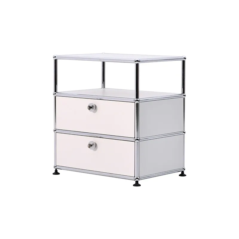 Modern 2 Drawer Bedside Table Galvanized Steel Frame Nightstand with Electrostatic Coating for Bedroom