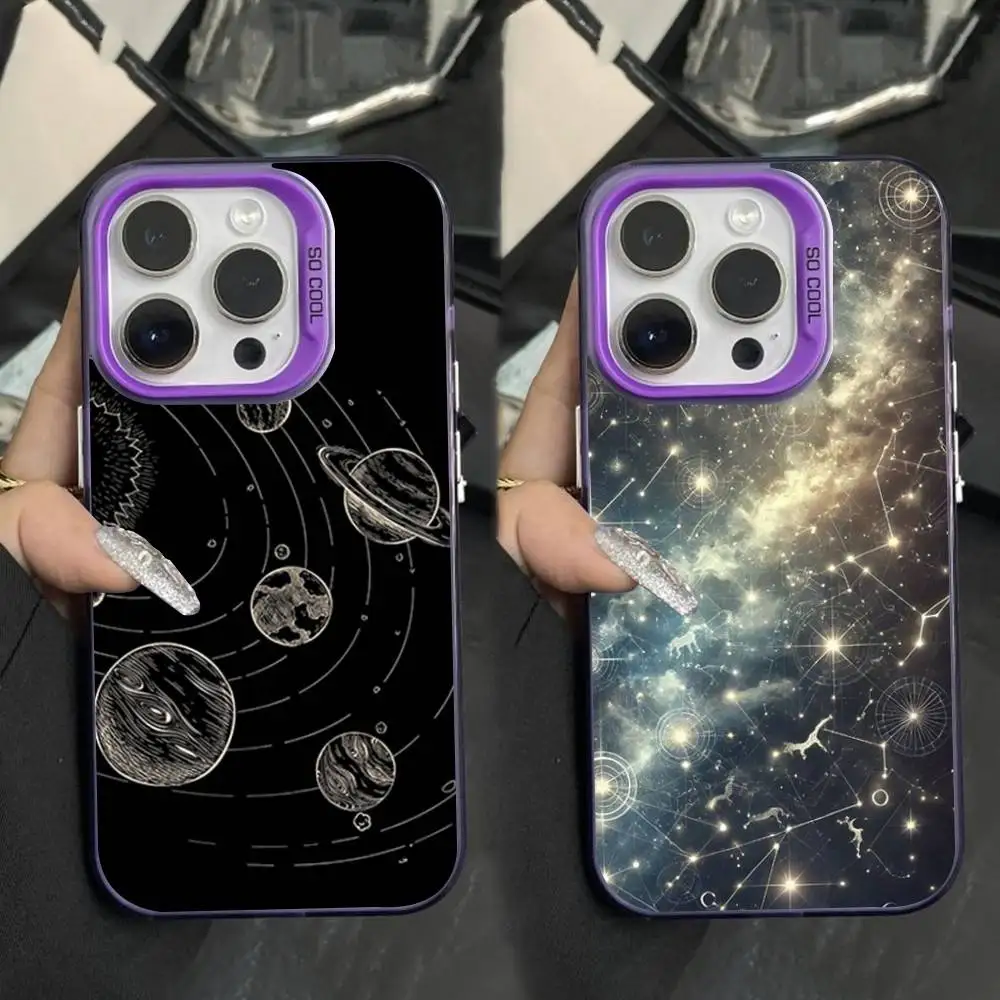 حافظة هاتف فنية من اثني عشر كوكبة لهاتف آيفون 16,15,14,17,13,12,11,XS,Mini,Pro,SE,MAX غطاء سيليكون أرجواني غير لامع