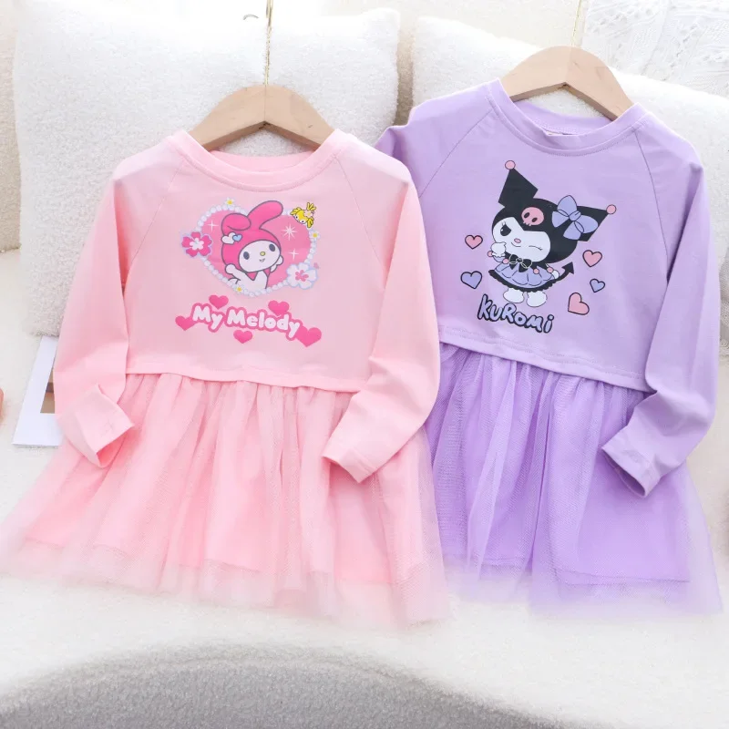 

Kuromi My Melody Girly Heart Children Dress Sanrio Anime Long Sleeve Sweet Skirt Clothing Autumn Lovely Ins Gifts for Kids