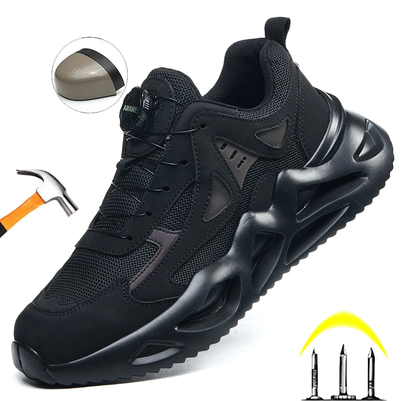 

Нескользящая рабочая обувь для мужчин, защитная обувь со стальным носком, легкие дышащие кроссовки с поворотной кнопкой, неразрушимая обувь с защитой от ударов
