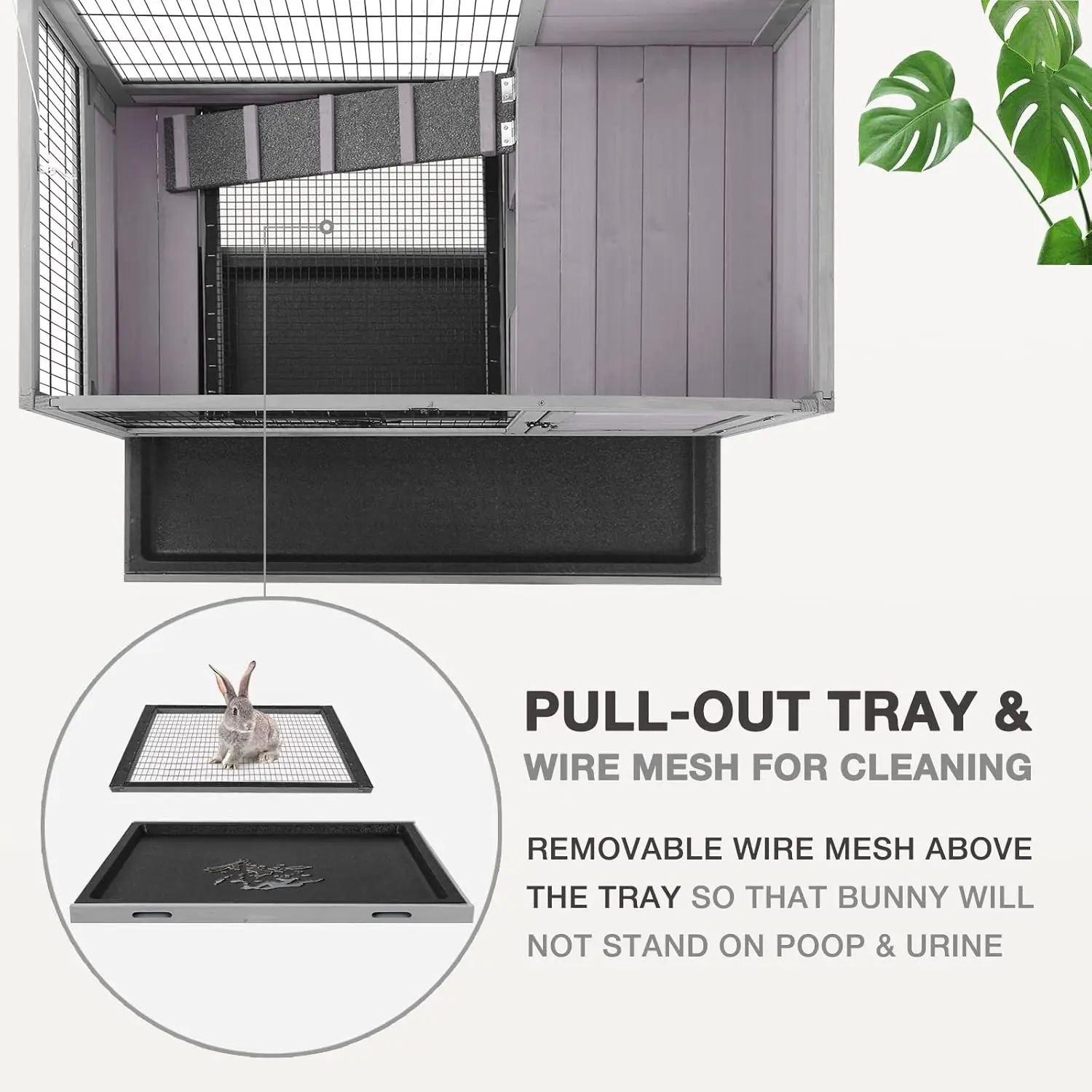 

Rabbit Hutch with Wheels Indoor Outdoor Guinea Pig Cage with 3 Access Doors Mesh and UV Proof Panel(35 Inch)