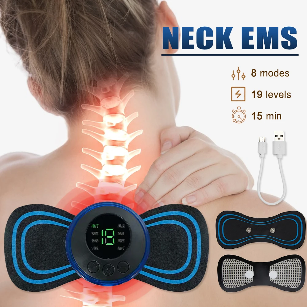 

Electric EMS Neck Massager Mini Cervical Back Muscle Pain Relief Patch Stimulator Massageador Mat Portable Gel Pad Stickers Slim