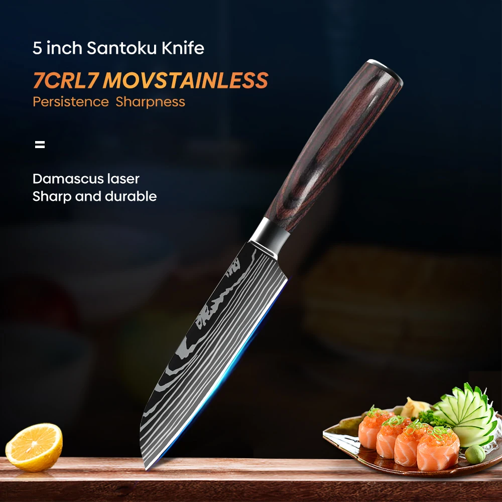 7CR17 Stainless Steel Santoku Knife 5 inch High quality Meat Vegetable Fruit Slicing Knife Ultra Sharp Chopping Kitchen Knives