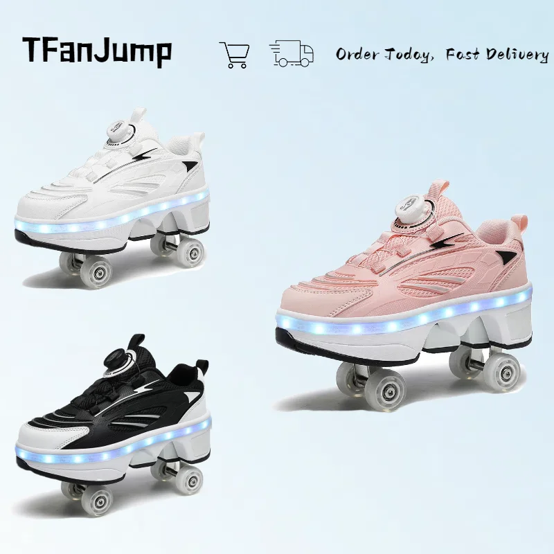 

4-Wheel Adjustable Skates For Men Adult Deformable Roller Skating Shoes Girls Two-purpose Casual Sports Shoes Running Shoes