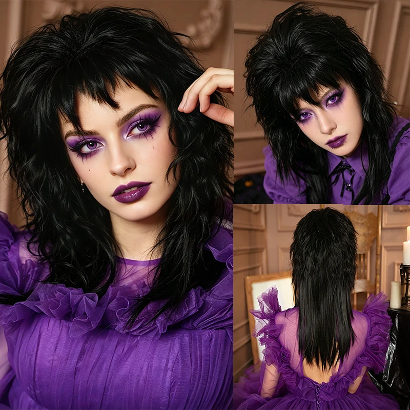 

Black Messy Wolf Cut Wig – Shaggy Layered Hair with Bangs for Gothic, Grunge, Punk, Anime & Cosplay Looks