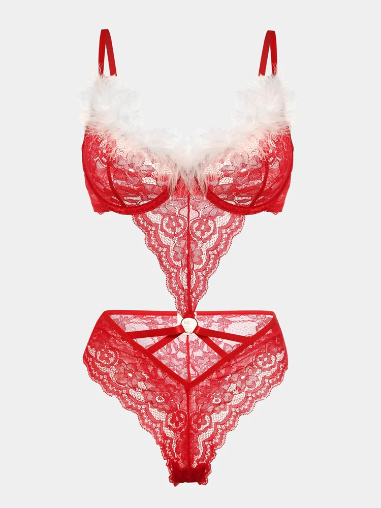 

Sexy Christmas Babydoll Garter Lingerie Women New Mesh Santa Cosplay Costume Fancy Lace Bras Panties 2 Piece Xmas Underwear Set