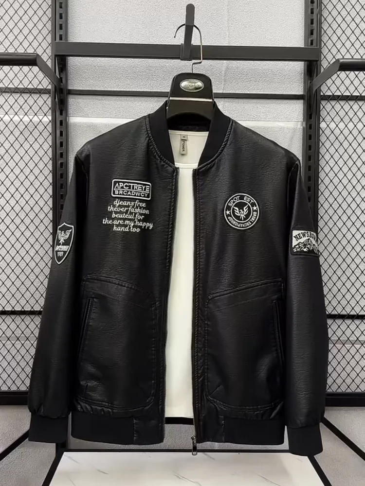 

Men's R87 PU Leather Jaet Autumn New Sle Heavy Embroidery Baseball Collar Faionable Versatile Lightweight Luxury Sensat...