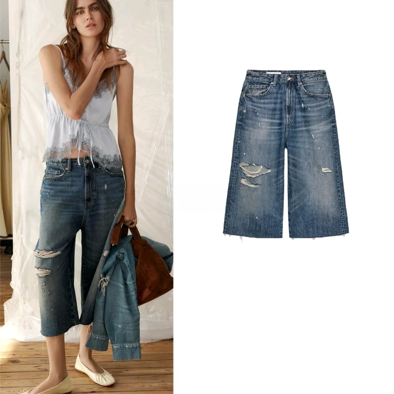 

Новые женские повседневные джинсовые шорты с металлическими пуговицами и декоративными прорезями, со средней посадкой, прямые, из полиэфирного волокна