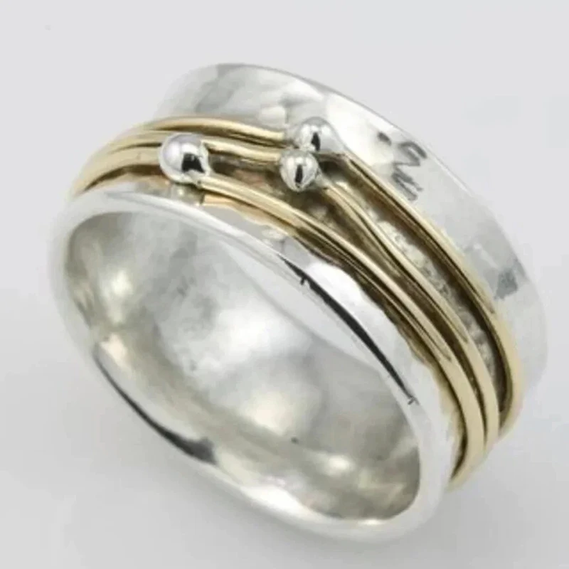 Huitan Persönlichkeit Weibliche Finger Ring Metall Zwei Ton Draht Gewickelt Design Hip Hop Stil Frauen Ringe Täglichen Verschleiß Erklärung Schmuck