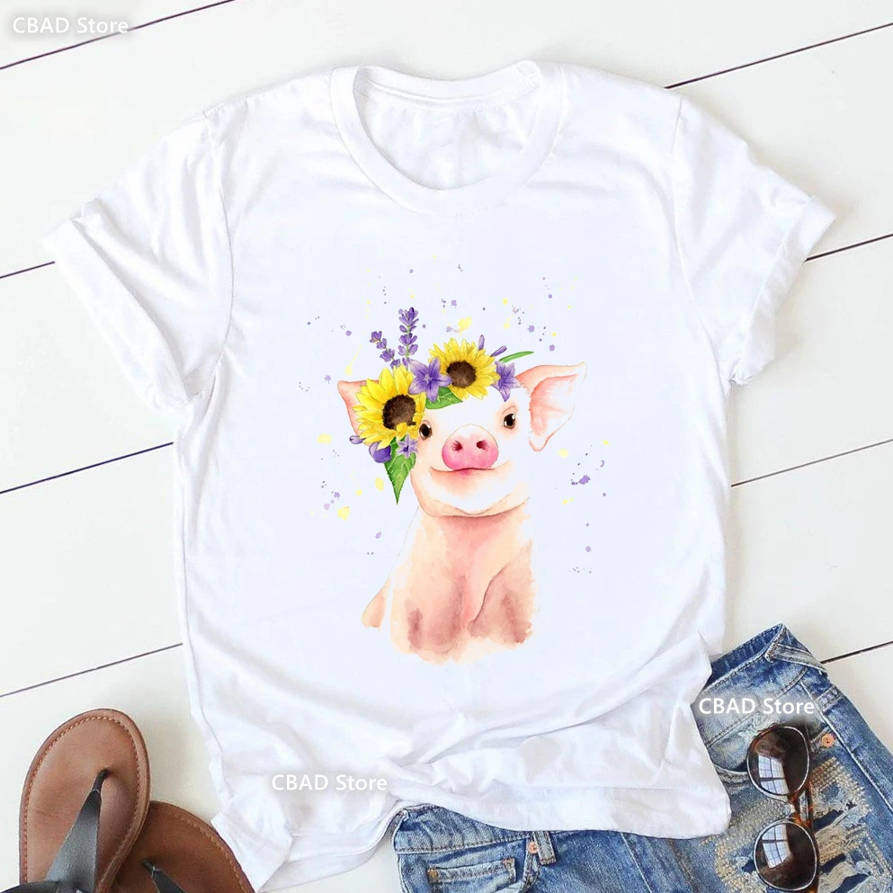 

Watercolor Leopard/Unicorn/Pig Flowers Print T Shirt Girls Summer Fashion Tops Tee Shirt Femme Harajuku Shirt Kawaii Clothes