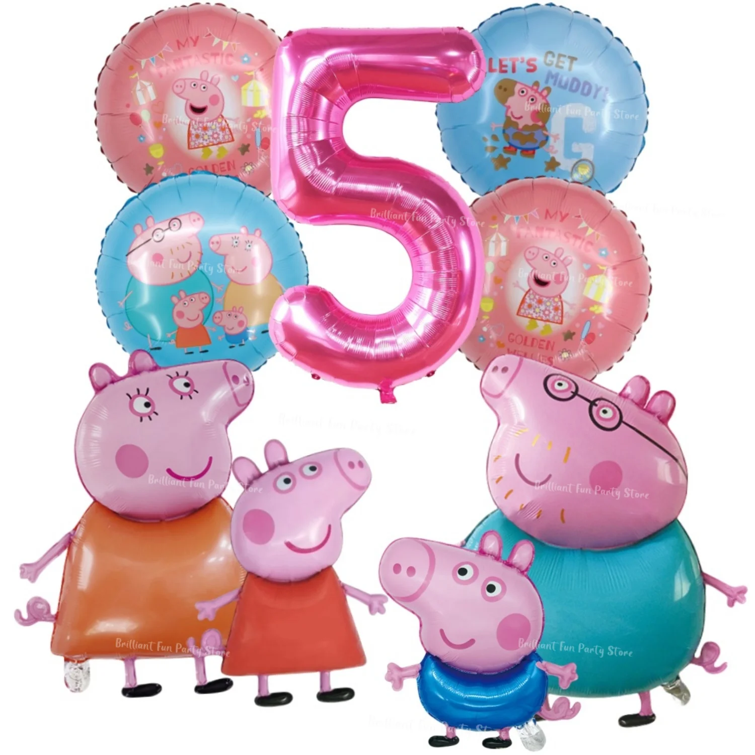 9-teiliges Peppa Pig Folienballon-Set Rosa Zahlen Geburtstagsparty Dekoration Cartoon-Familienballons für Kinderveranstaltungen Babygeschenke