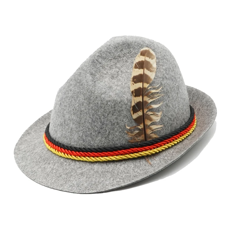 Feather Decor Fedora Hats for Women Men Thick Oktoberfest Casual Party Show Hats