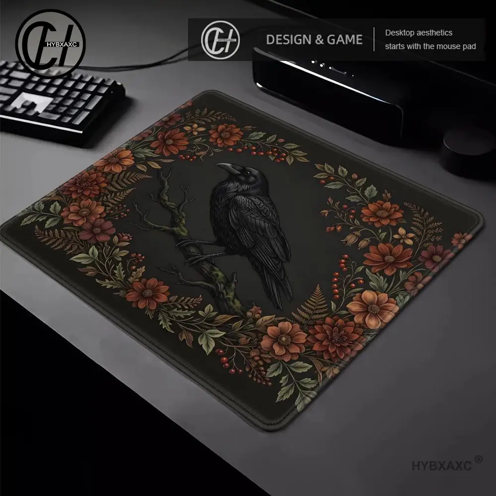 Gothic Raven Floral Mouse Pad Multiple sizes Large Square Computer Office Game Table Mats Black Rose Rubber Anti-slip Mousepads