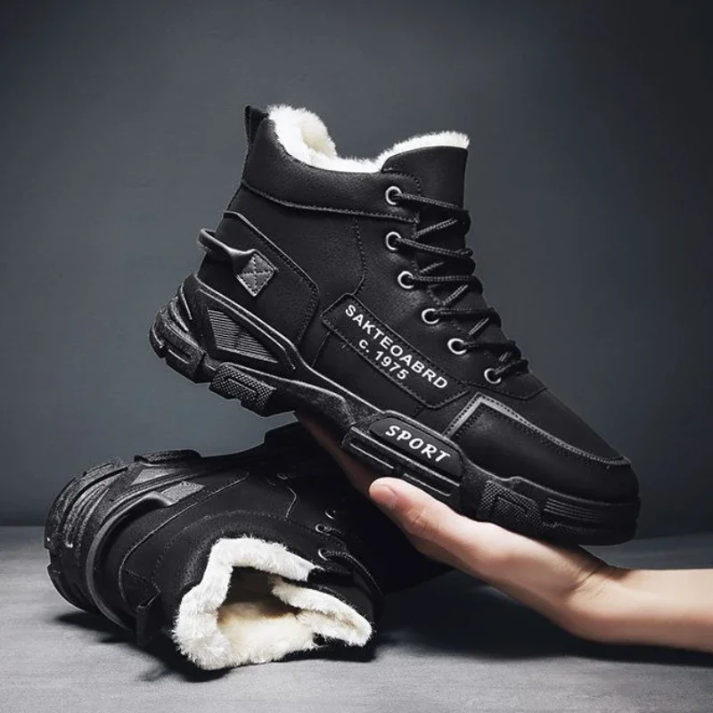 جديد الكورية نمط الرجال الدانتيل يصل عالية أعلى القطن الشتاء الثلوج الأحذية الدافئة صوف مبطن المألوف الرياضة عارضة المضادة للانزلاق دائم