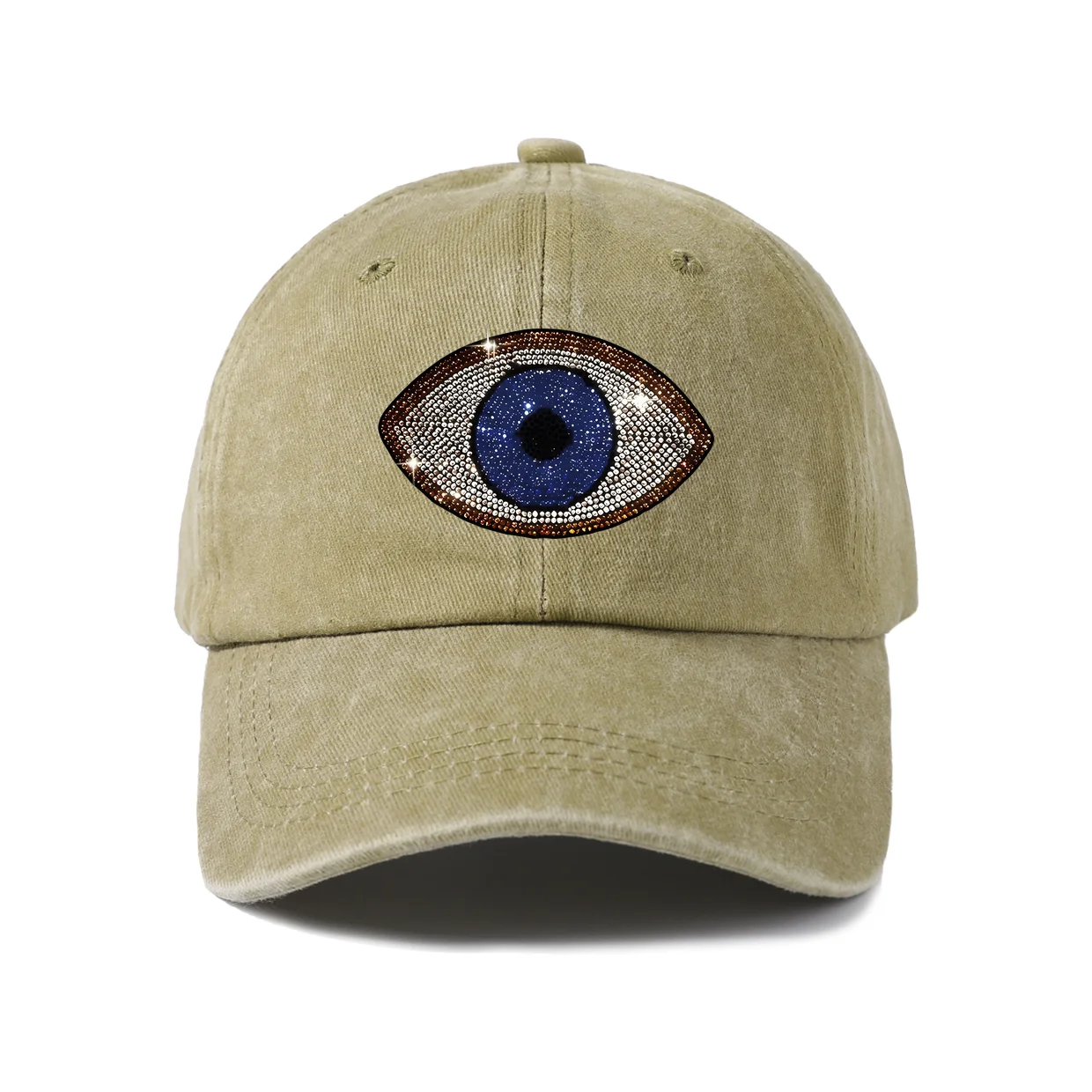 Blue Evil Eye Beaded Design Graphic Vintage Washed Baseball Cap, Adjustable Unisex Dad Hat for Men and Women