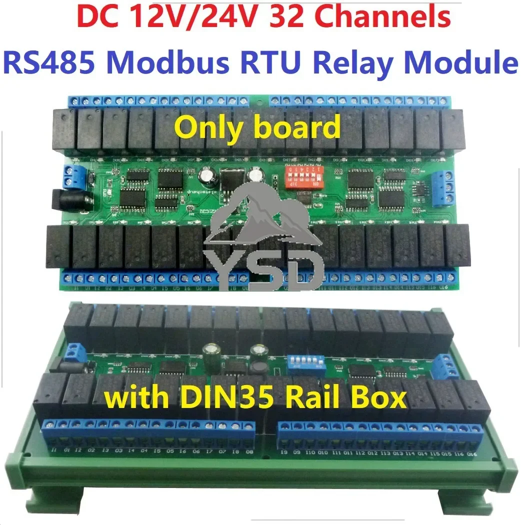 12V 32 channel RS485 relay Modbus RTU protocol, serial port remote control switch PLC control board