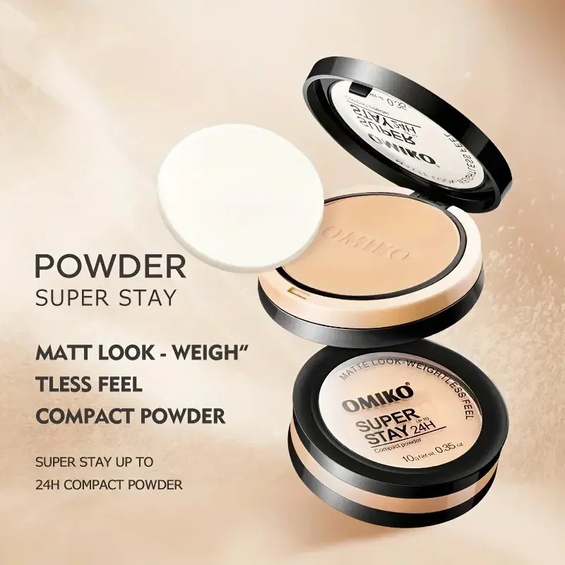 Pressed Powder Makeup Waterproof Long lasting Full Coverage Face Compact Setting Foundation Oil Control 3 Colors