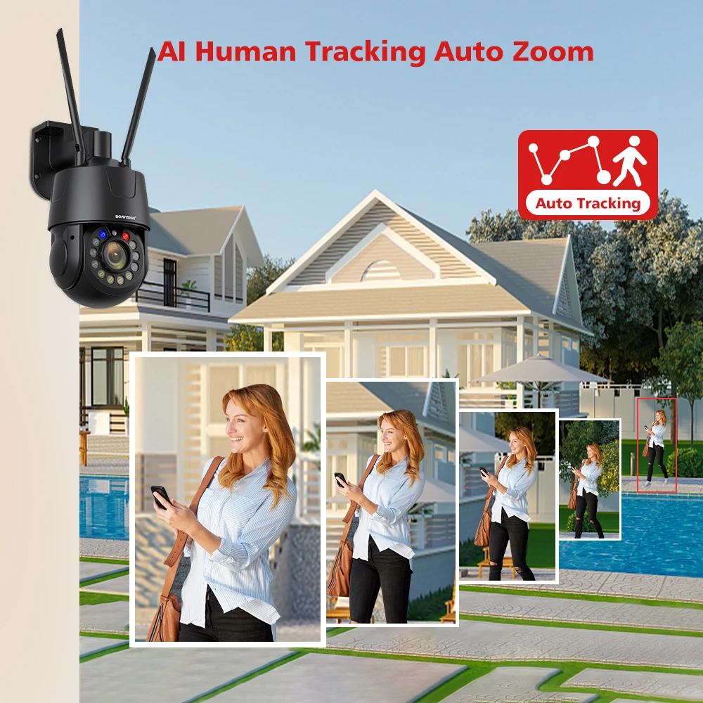 Outdoor Surveillance  WIFI 4G POE 8MP 5MP 30X Optical Zoom AI Auto Tracking 150M IR Distance Metal PTZ Security Cam