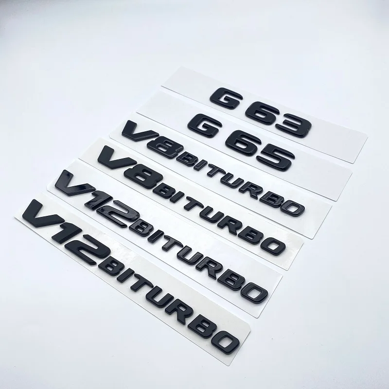 2017 Flat Letters G63 G65 V8 Biturbo V12 Biturbo Emblem for Mercedes Benz AMG W463 Car Side Fender Trunk Nameplate Logo Sticker