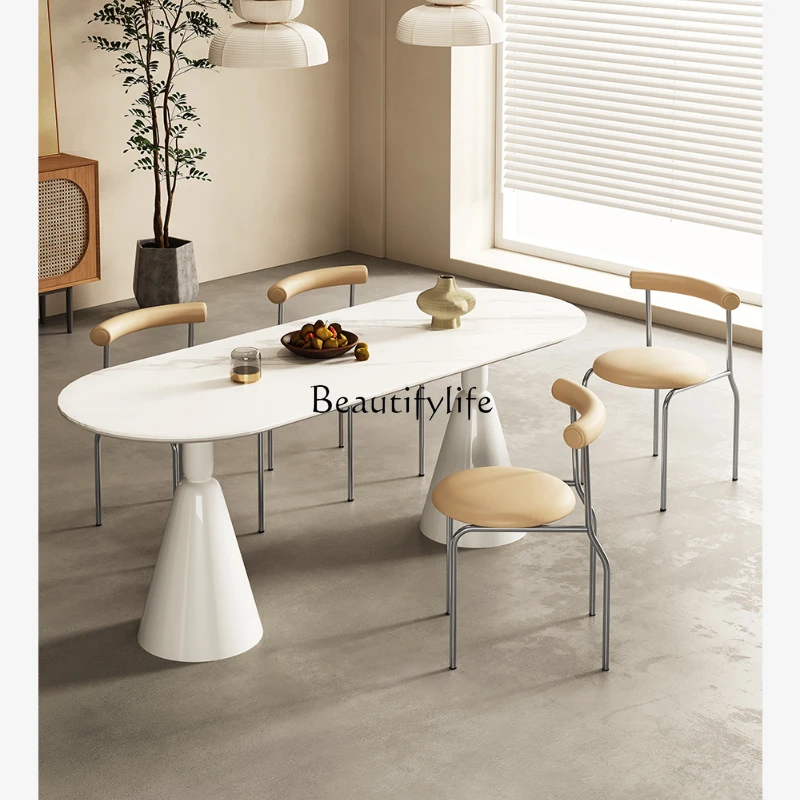 Dining table Small apartment household French cream wind rock board dining table