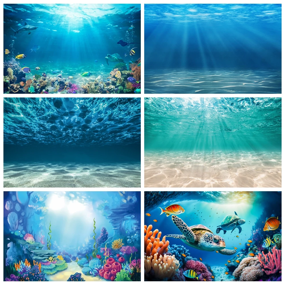 Underwater World Seabed Backdrop Ocean Undersea Fish Coral Aquarium Fish Tank Baby Portrait Photography Background Photo Studio