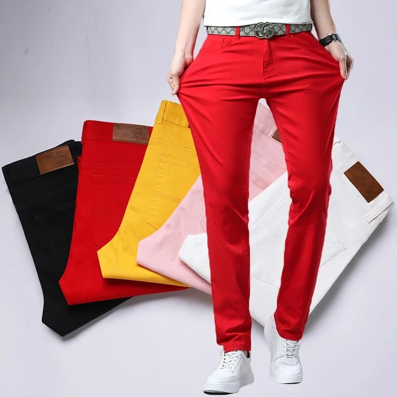 

2026 New Fashion Colorful Elastic Jeans Men Slim Harajuku BusinessDenim Pants Spring Autumn Comfortable Casual Casual Trousers