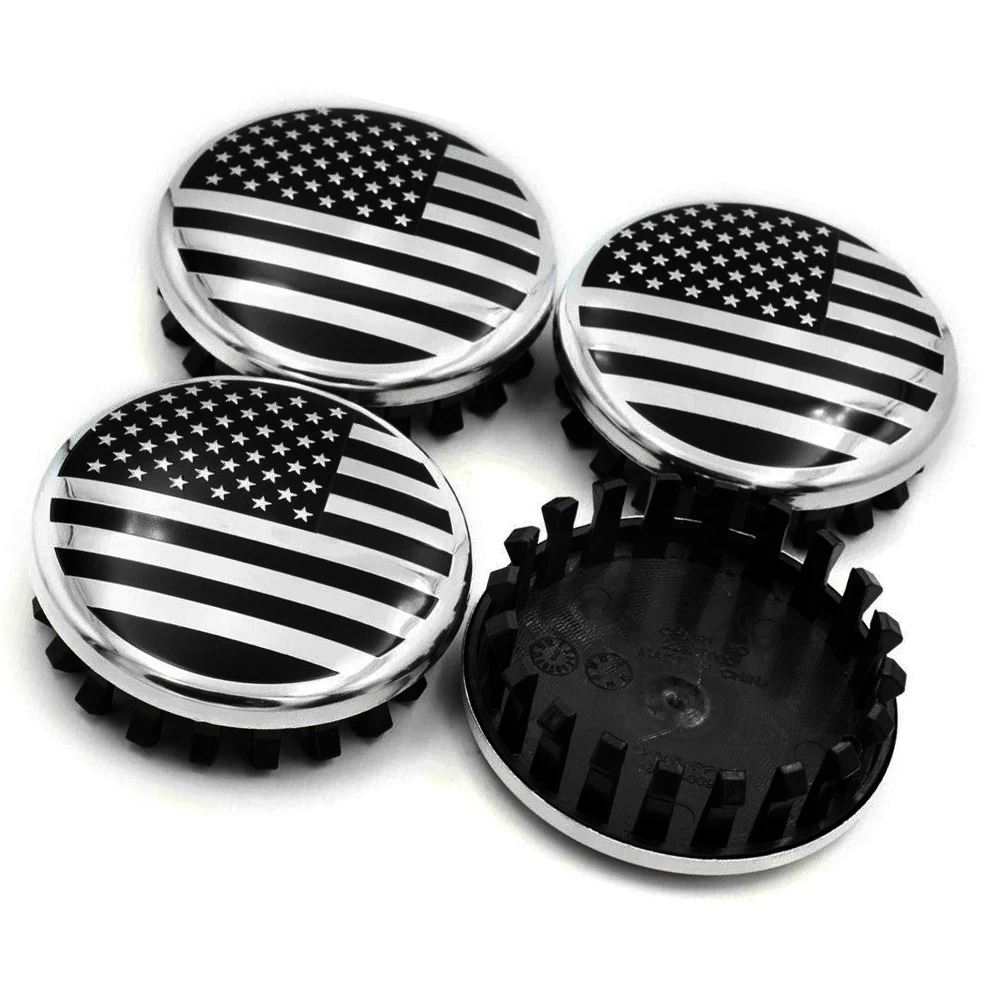 

One Set (4pcs) Black 83mm US Flag Tahoe Silverado Suburban Yukon XL Sierra 1500 Limited Car Emblem Badge Hub Wheel Rim Center Ca