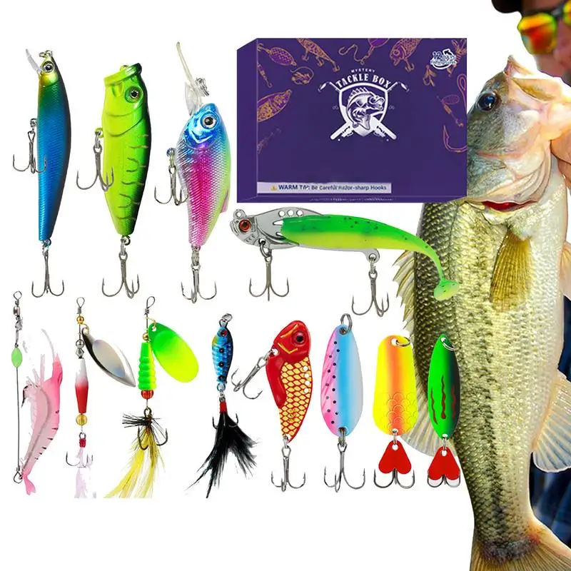 New Fishing Advent Calendar 12 Days Christmas Calendar Fishing Tackle Set Holiday Countdown Kit Fishing Gear For Adults Kids