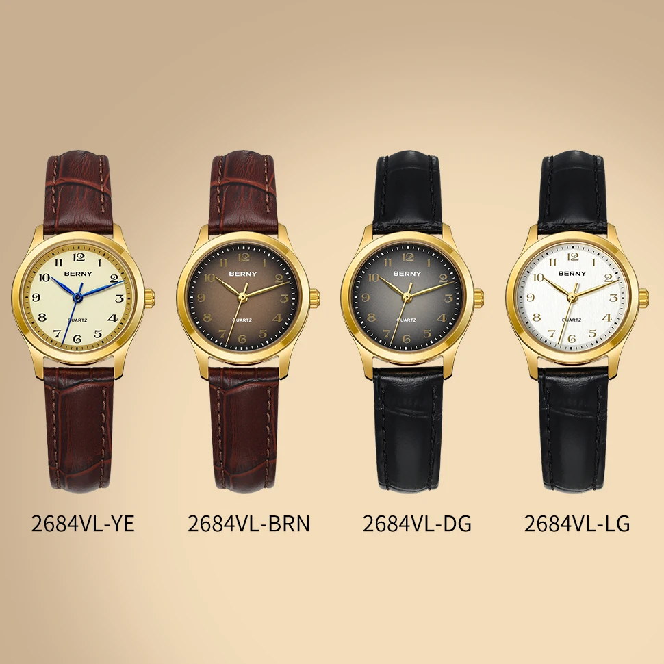 BERNY Gold Watch for Women Luxury Ladies Fashion Quartz Wristwatch Elegant Gradient Dial Multiple Scenarios Matching Lady Watch