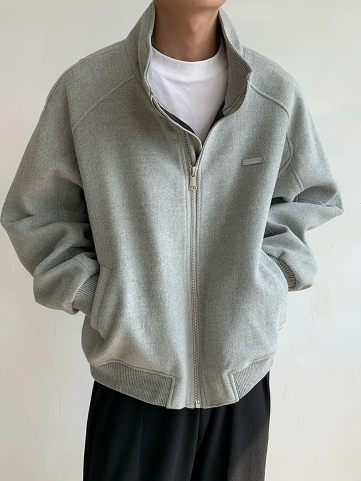 

ay Cleanfit Stand Collar Woolen Men's Autumn Winter Faion Brand High Sensation Haome Bend Knife Flight Jaet