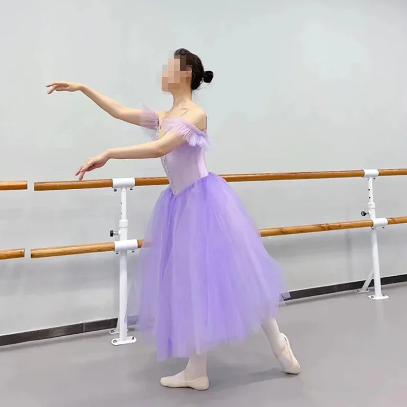 Professional Ballet Long Dress Purple Giselle Romantic Ballet Tutu Ballerina Costumes Girls Women Fairy Performance Clothing Kid