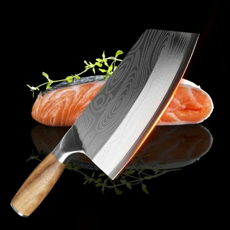 

Kitchen Knives Stainless Steel Meat Chopping Cleaver Fish Vegetables Slicing Butcher Santoku Knife Chef Knife Wood Handle