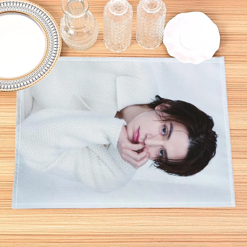 Lee Dong Wook Print Linen Dining Table Mats Alphabet Kitchen Placemat 30X40cm Coasters Pads Bowl Cup Mat