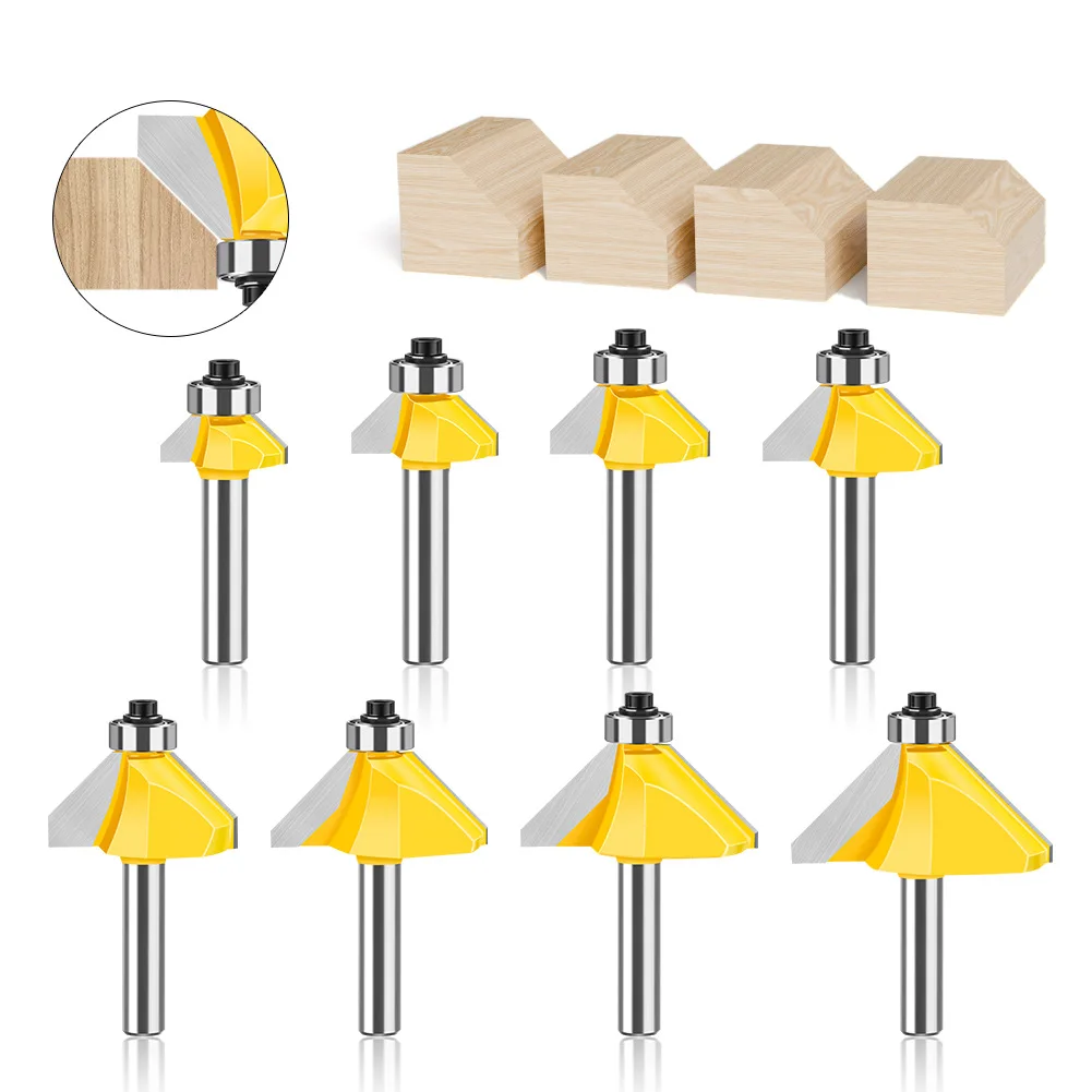45° Angle Edge Trimming Router Bit 8mm Shank Woodworking Tools Furniture Wood Bevel Carving Groove Milling Cutter