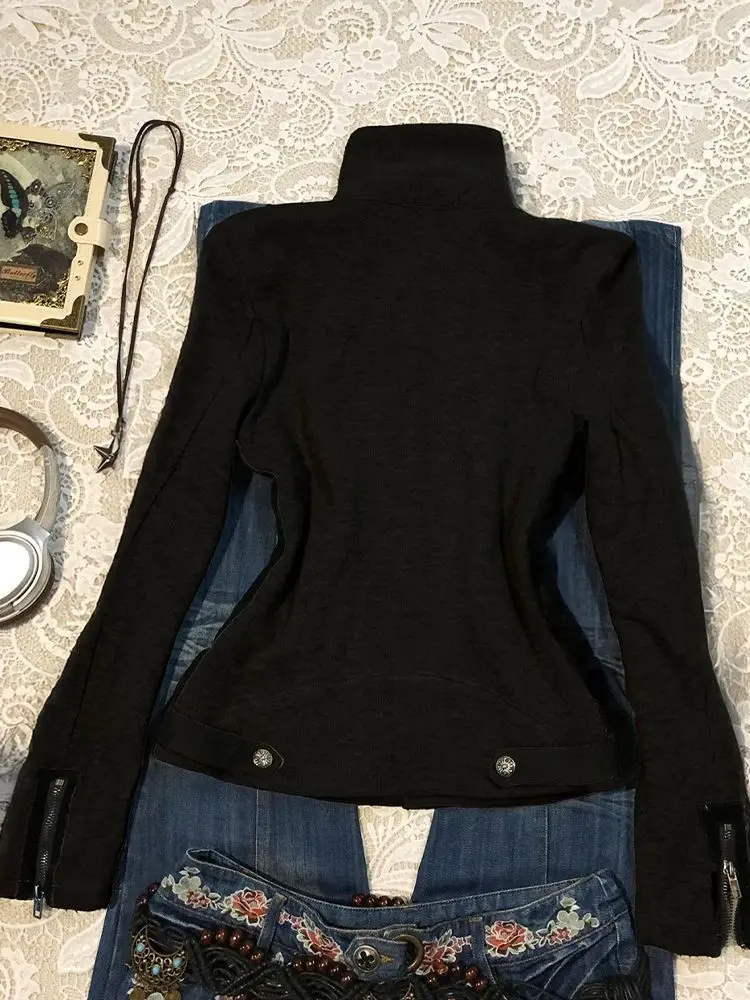 原宿 2000年代 ヴィンテージ エレガント スタンドカラー ジャケット 秋冬 スリムフィット コート レディース 原宿系 Y2K トップス アメリカン ニュー