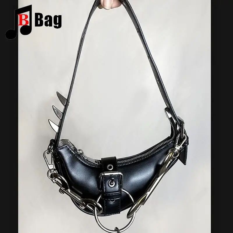Gothic Lolita JK Harajuku Women\'s Girls Punk One Shoulder Handbag Y2K Rock Japanese Rivet Crossbody Moon Underarm Bag Tote