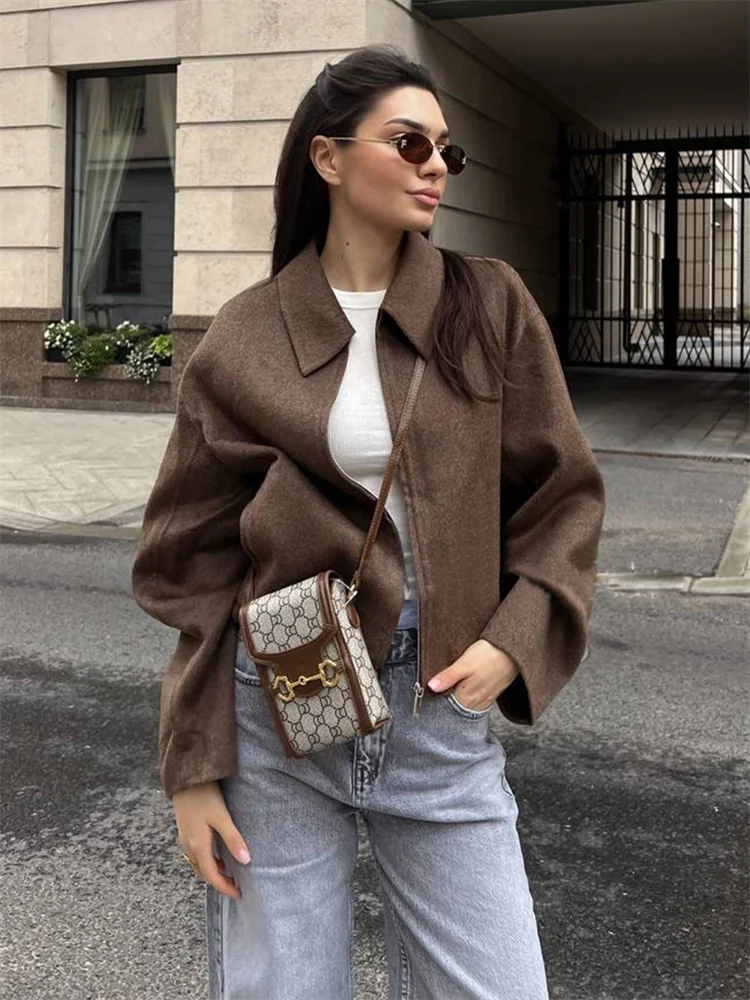 

Tossy Fashion Zipper Female Jackets Patchwork Lapel Long Sleeve Casual Solid Cropped Top Streetwear Women High Waist Autumn Coat