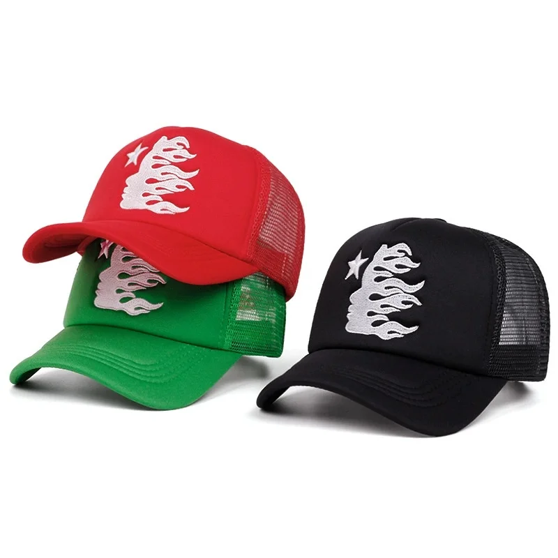 Gorras de béisbol de verano bordadas con pentagrama lateral para hombre y mujer, gorras de malla transpirables para exteriores con protección solar, gorras de camionero