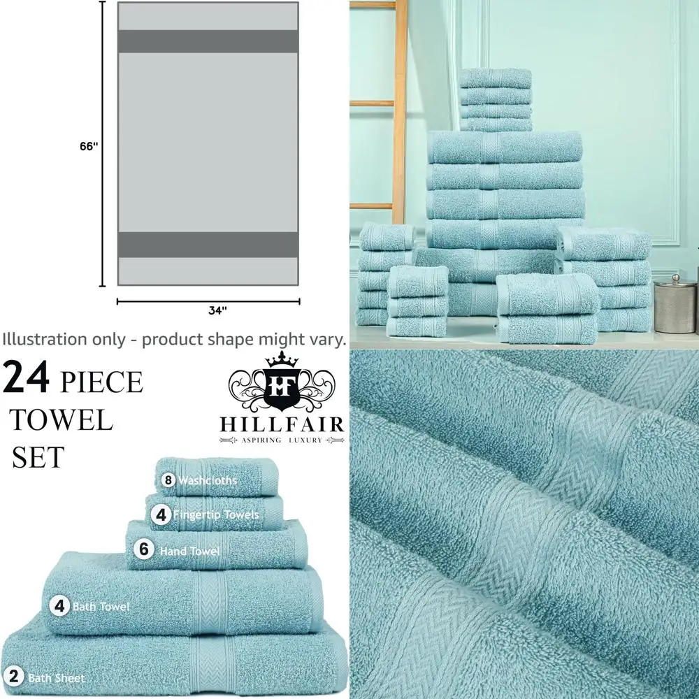 

Ocean Blue 24-Piece Cotton Towel Set: 2 XXL, 4 Bath, 6 Hand, 4 Fingertip, 8 Washcloths