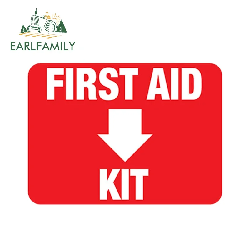 EARLFAMILY 13cm x 9.5cm Car Styling First Aid Kit Sticker Vinyl Decal Printed Emergency Rescue Adhesive Car Sticker Waterproof