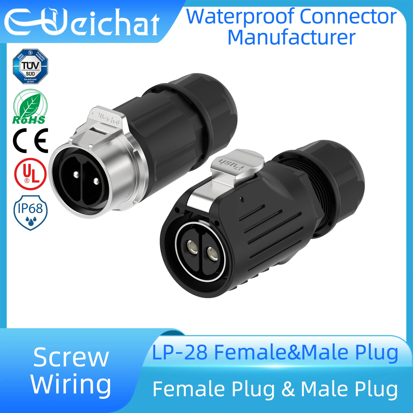 

LP28 50A Strong Power Electrical Screw Lock Solderless Industrial Waterproof Connector Female Plug Male Plug Metal Shell