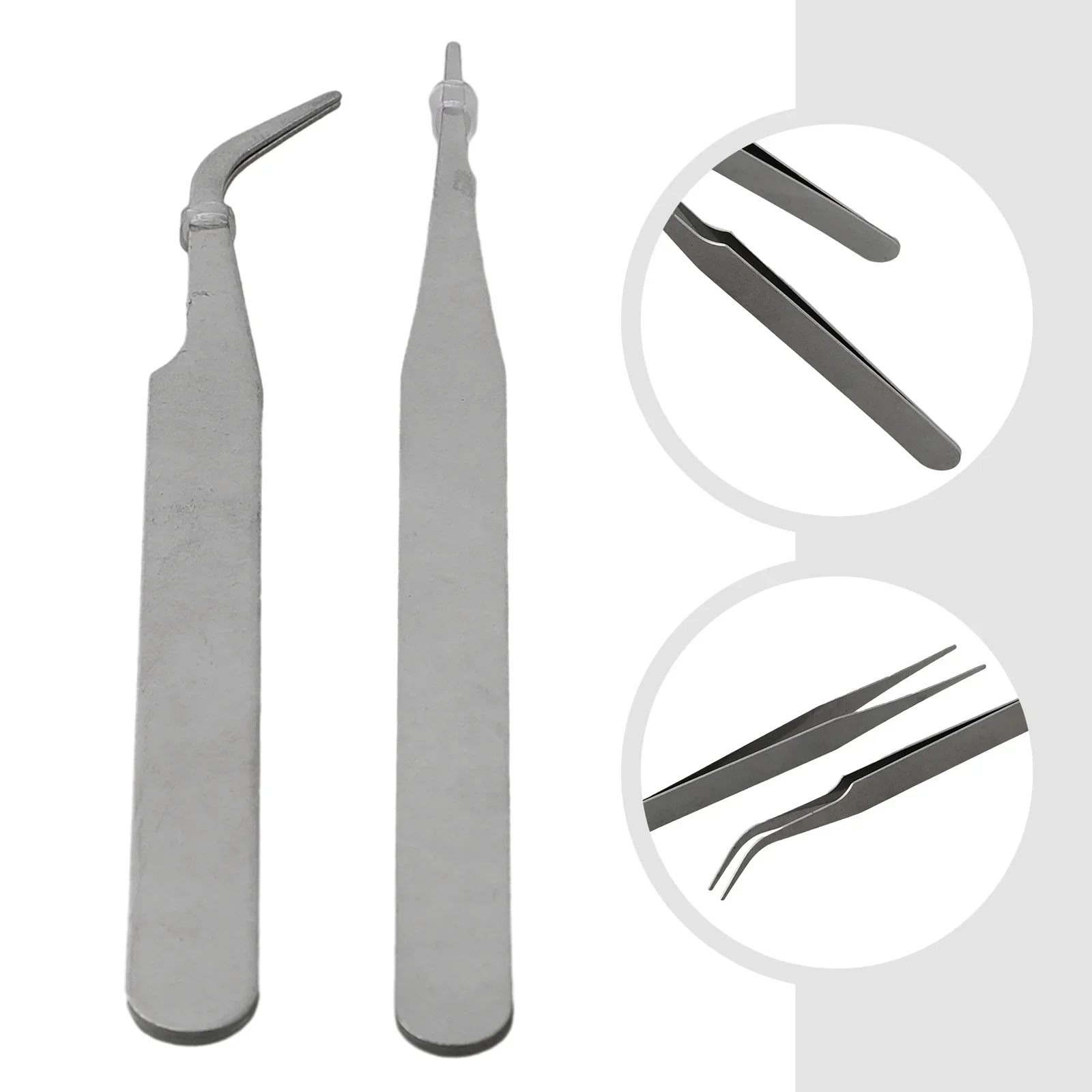 Pinzette con punta 2 pezzi pinzette Mini pinzette in acciaio inossidabile Set di utensili manuali per smontaggio dritto curvo Anti-magnetico