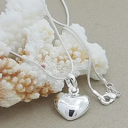 Hot sale Silver Color Solid Heart Necklace 16-30 Inch Snake Chain For Women Wedding Charm Fashion Jewelry GIFTS
