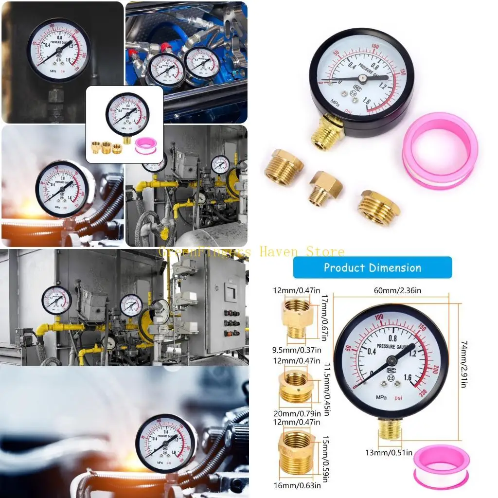 F68D Completely Pressure Gauge Set With 3 Adaptors For Maintenance Professional