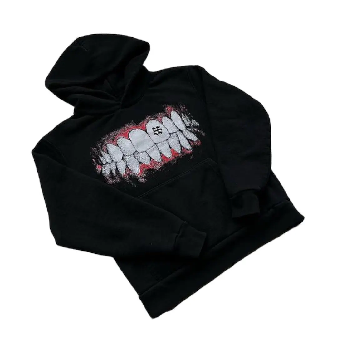 Imagem -03 - Padrão Punk Goth Impresso Moletom Y2k Streetwear Solto Casual Manga Comprida Hip Hop Personalidade Hoodies Pretos Quente Novo