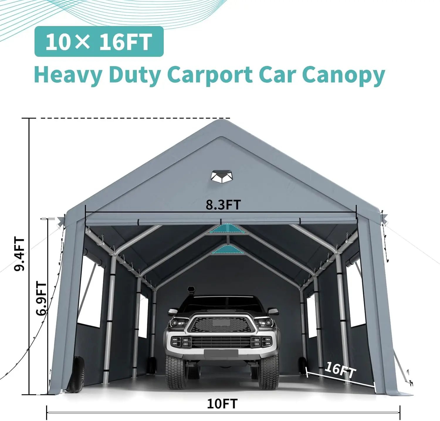 

10X16 Heavy Duty Carports with 180G Removable Side Walls Portable Car Port Garage Car Shelter Carport Canopy All Weather Protect