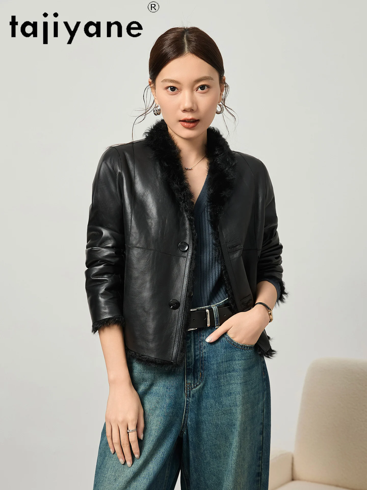 TAJIYANE Natürliche Wolle Schaffell Mantel Hohe Qualität Kurze Reversible Echtpelz Jacke Frau Kleidung 2025, Winter Outerwearsба