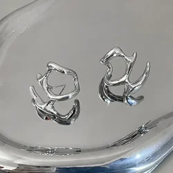 Y2K Punk Irregular Liquid Earrings Hip-Hop Personality Metal Hollow Earrings Clip Girls Party Jewelry Gifts Fashion Accessories
